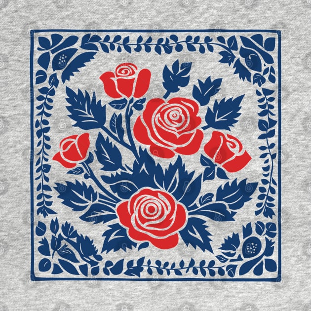 Blue and white roses scandinavian folk art style by craftydesigns